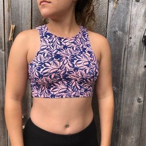 Floral Print. Dark Blue and Pink. Crop Tank